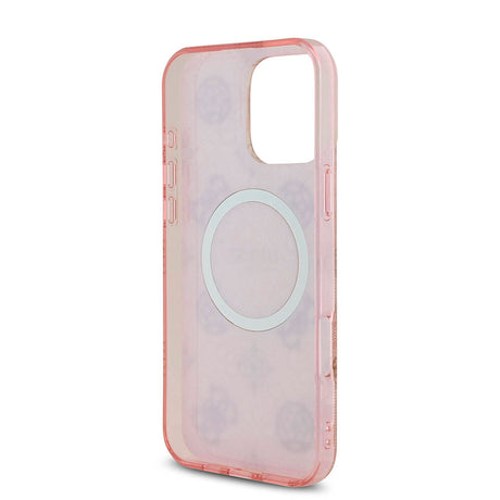Apple iPhone 16 Pro Max Kılıf Guess Orjinal Lisanslı M-safe Şarj Özellikli IML Peony ve 4G Desenli Klasik Logolu Kapak