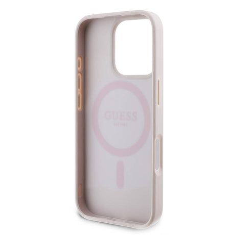 Apple iPhone 16 Pro Max Kılıf Guess Orjinal Lisanslı M-safe Şarj Özellikli PU Deri 4G Desenli Taşlı Üçgen Logolu Kapak