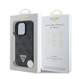 Apple iPhone 16 Pro Max Kılıf Guess Orjinal Lisanslı M-safe Şarj Özellikli PU Deri 4G Desenli Taşlı Üçgen Logolu Kapak
