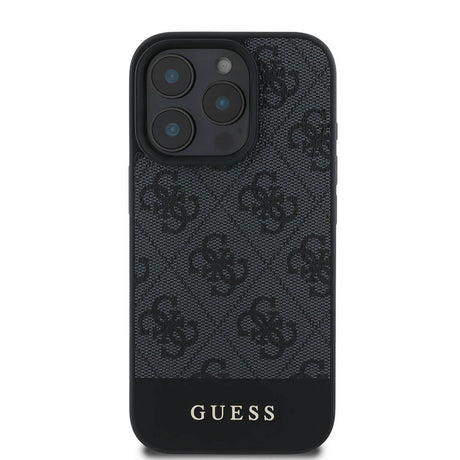 Apple iPhone 16 Pro Max Kılıf Guess Orjinal Lisanslı M-safe Şarj Özellikli PU Deri Şerit Logo Dizaynlı Kapak