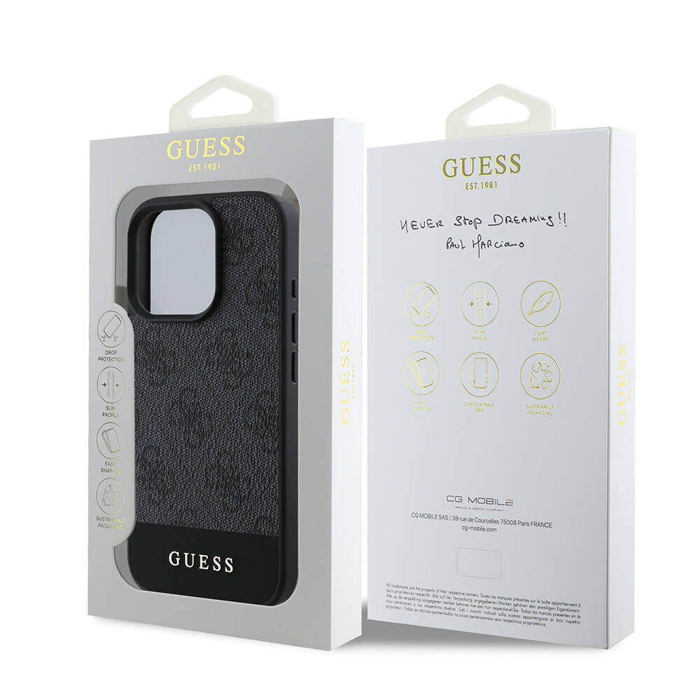 Apple iPhone 16 Pro Max Kılıf Guess Orjinal Lisanslı M-safe Şarj Özellikli PU Deri Şerit Logo Dizaynlı Kapak