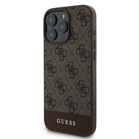 Apple iPhone 16 Pro Max Kılıf Guess Orjinal Lisanslı M-safe Şarj Özellikli PU Deri Şerit Logo Dizaynlı Kapak