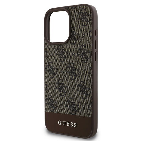Apple iPhone 16 Pro Max Kılıf Guess Orjinal Lisanslı M-safe Şarj Özellikli PU Deri Şerit Logo Dizaynlı Kapak