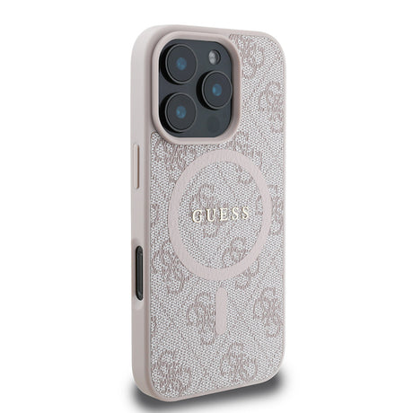Apple iPhone 16 Pro Max Kılıf Guess Orjinal Lisanslı M-safe Şarj Özellikli PU Halkalı 4G Desenli Yazı Logolu Kapak