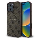 Apple iPhone 16 Pro Max Kılıf Guess Orjinal Lisanslı M-safe Şarj Özellikli PU Halkalı 4G Desenli Yazı Logolu Kapak