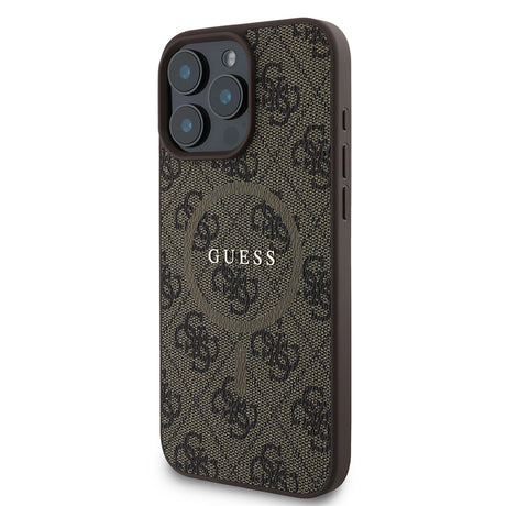 Apple iPhone 16 Pro Max Kılıf Guess Orjinal Lisanslı M-safe Şarj Özellikli PU Halkalı 4G Desenli Yazı Logolu Kapak