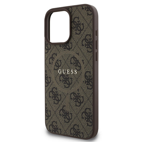Apple iPhone 16 Pro Max Kılıf Guess Orjinal Lisanslı M-safe Şarj Özellikli PU Halkalı 4G Desenli Yazı Logolu Kapak