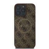 Apple iPhone 16 Pro Max Kılıf Guess Orjinal Lisanslı M-safe Şarj Özellikli PU Halkalı 4G Desenli Yazı Logolu Kapak