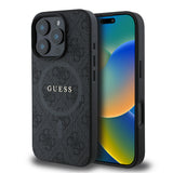 Apple iPhone 16 Pro Max Kılıf Guess Orjinal Lisanslı M-safe Şarj Özellikli PU Halkalı 4G Desenli Yazı Logolu Kapak