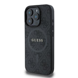 Apple iPhone 16 Pro Max Kılıf Guess Orjinal Lisanslı M-safe Şarj Özellikli PU Halkalı 4G Desenli Yazı Logolu Kapak