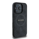 Apple iPhone 16 Pro Max Kılıf Guess Orjinal Lisanslı M-safe Şarj Özellikli PU Halkalı 4G Desenli Yazı Logolu Kapak