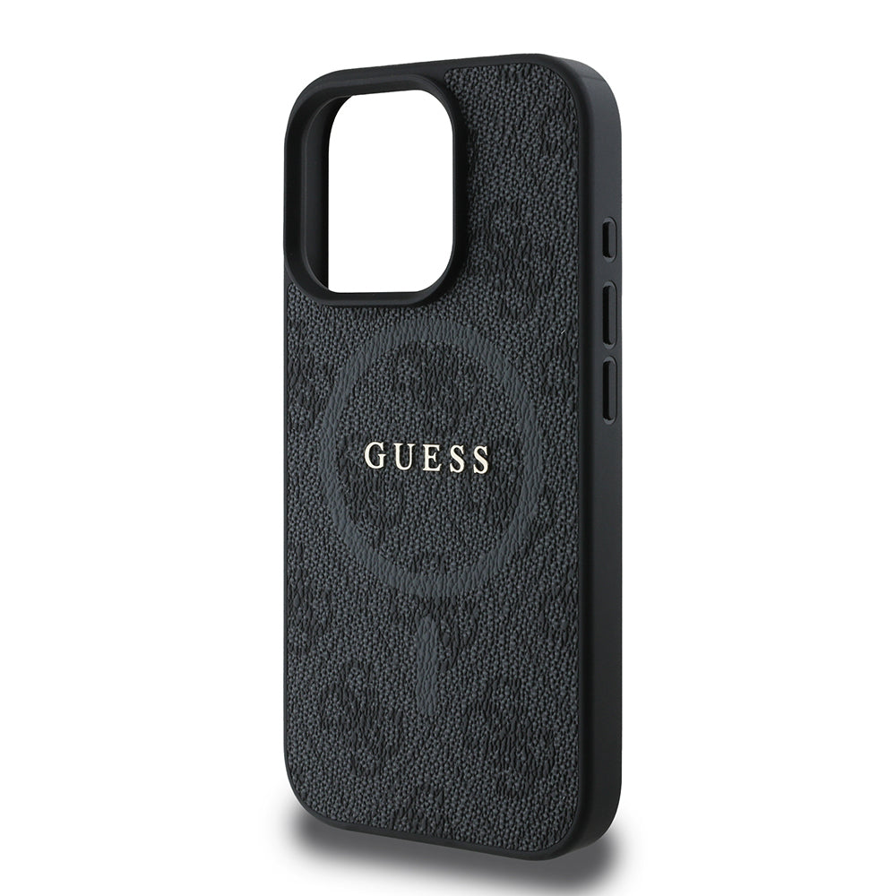 Apple iPhone 16 Pro Max Kılıf Guess Orjinal Lisanslı M-safe Şarj Özellikli PU Halkalı 4G Desenli Yazı Logolu Kapak