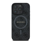 Apple iPhone 16 Pro Max Kılıf Guess Orjinal Lisanslı M-safe Şarj Özellikli PU Halkalı 4G Desenli Yazı Logolu Kapak