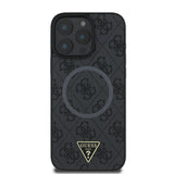 Apple iPhone 16 Pro Max Kılıf Guess Orjinal Lisanslı M-safe Şarj Özellikli PU Üçgen Logo 4G Desenli Kapak