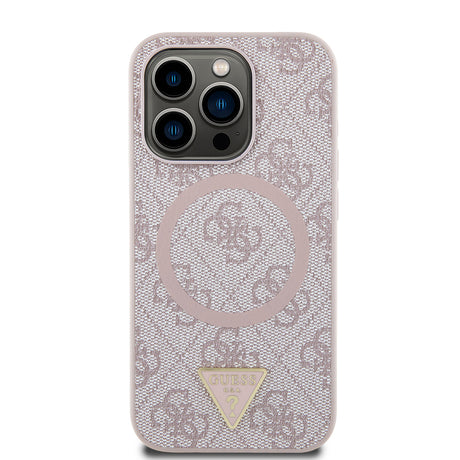 Apple iPhone 16 Pro Max Kılıf Guess Orjinal Lisanslı M-safe Şarj Özellikli PU Üçgen Logo 4G Desenli Kapak