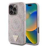 Apple iPhone 16 Pro Max Kılıf Guess Orjinal Lisanslı M-safe Şarj Özellikli PU Üçgen Logo 4G Desenli Kapak