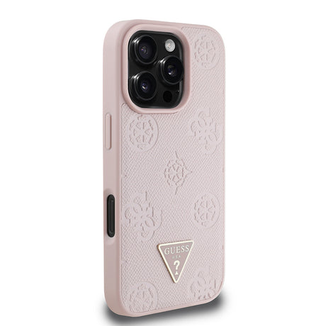Apple iPhone 16 Pro Max Kılıf Guess Orjinal Lisanslı M-safe Şarj Özellikli Sıcak Baskılı Üçgen Logolu PU Deri Peony Kapak