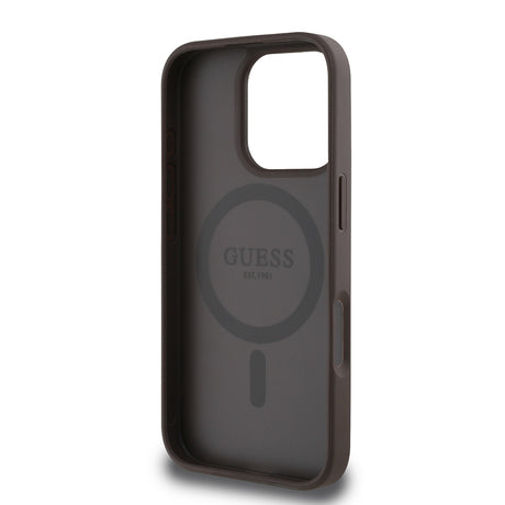 Apple iPhone 16 Pro Max Kılıf Guess Orjinal Lisanslı M-safe Şarj Özellikli Sıcak Baskılı Üçgen Logolu PU Deri Peony Kapak