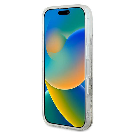 Apple iPhone 16 Pro Max Kılıf Guess Orjinal Lisanslı M-safe Şarj Özellikli Sıvılı Simli Çiçek Desenli Kapak