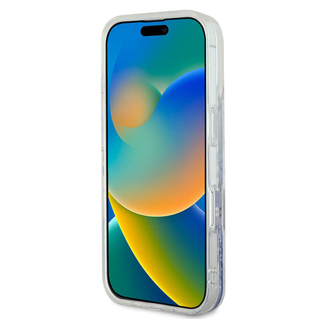 Apple iPhone 16 Pro Max Kılıf Guess Orjinal Lisanslı M-safe Şarj Özellikli Sıvılı Simli Çiçek Desenli Kapak