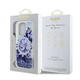 Apple iPhone 16 Pro Max Kılıf Guess Orjinal Lisanslı M-safe Şarj Özellikli Sıvılı Simli Çiçek Desenli Kapak