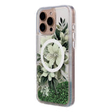 Apple iPhone 16 Pro Max Kılıf Guess Orjinal Lisanslı M-safe Şarj Özellikli Sıvılı Simli Çiçek Desenli Kapak