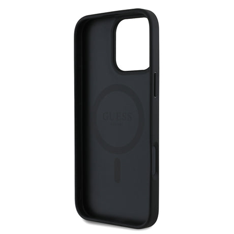 Apple iPhone 16 Pro Max Kılıf Guess Orjinal Lisanslı M-safe Şarj Özellikli Taneli Çiçek Tasarımlı Metal Yazı Logolu Kapak