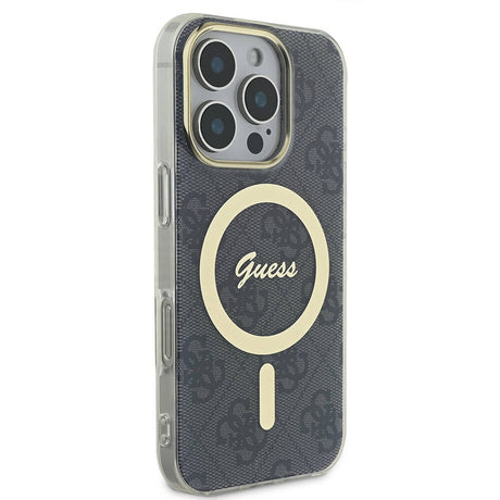 Apple iPhone 16 Pro Max Kılıf Guess Orjinal Lisanslı M-safe Şarj Özellikli Yazı Logolu 4G Desenli Kapak
