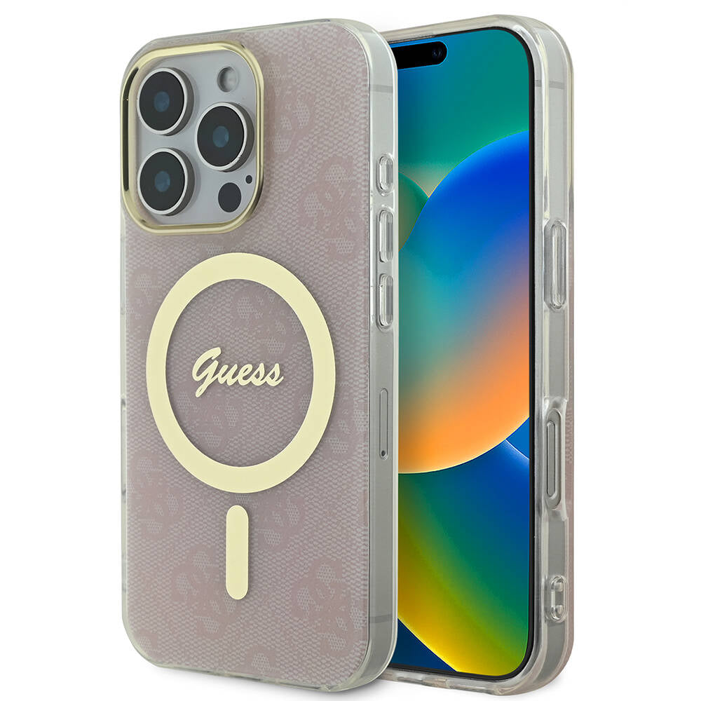 Apple iPhone 16 Pro Max Kılıf Guess Orjinal Lisanslı M-safe Şarj Özellikli Yazı Logolu 4G Desenli Kapak