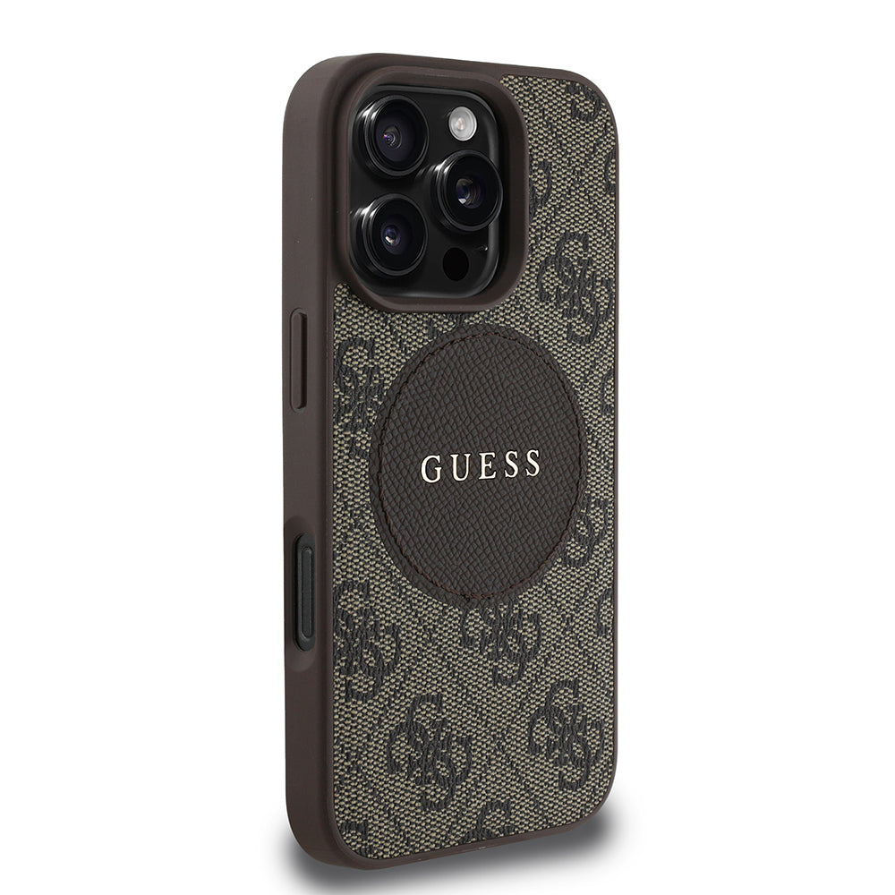 Apple iPhone 16 Pro Max Kılıf Guess Orjinal Lisanslı M-safe Şarj Özellikli Yazı Logolu Circle Classic Kapak