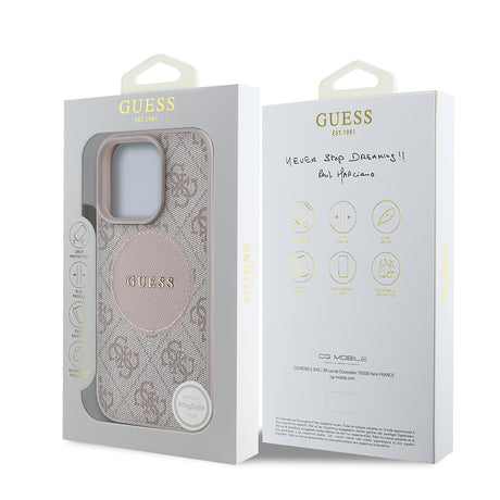 Apple iPhone 16 Pro Max Kılıf Guess Orjinal Lisanslı M-safe Şarj Özellikli Yazı Logolu Circle Classic Kapak