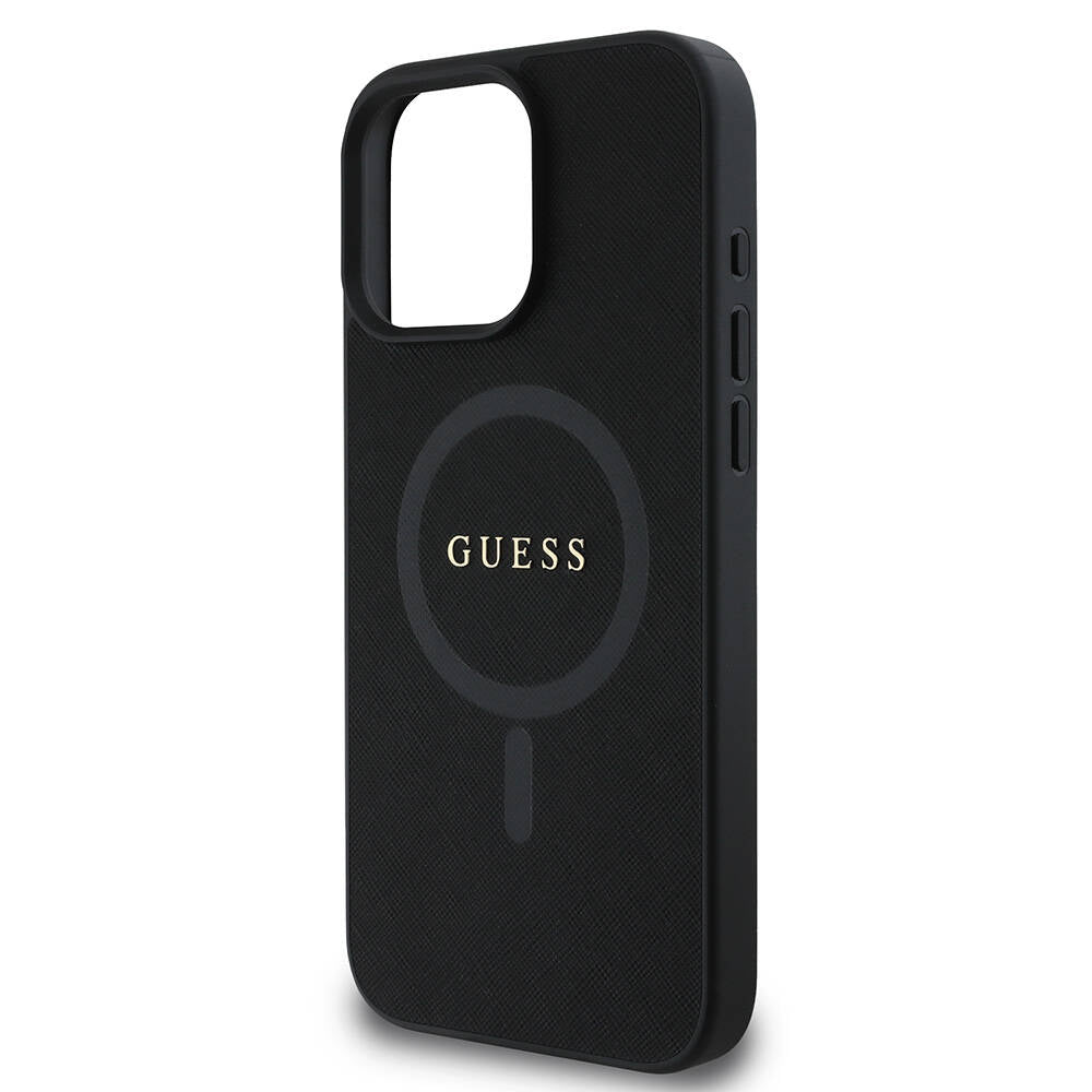 Apple iPhone 16 Pro Max Kılıf Guess Orjinal Lisanslı M-safe Şarj Özellikli Yazı Logolu Saffiano Classic Kapak
