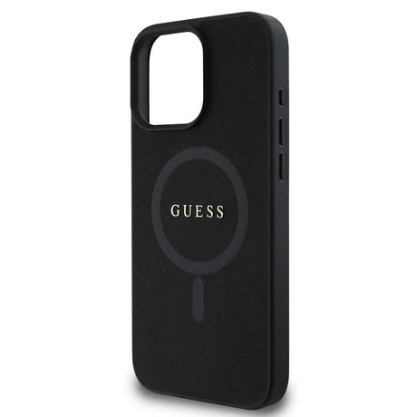 Apple iPhone 16 Pro Max Kılıf Guess Orjinal Lisanslı M-safe Şarj Özellikli Yazı Logolu Saffiano Classic Kapak