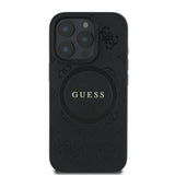 Apple iPhone 16 Pro Max Kılıf Guess Orjinal Lisanslı M-safe Şarj Özellikli Yazı Logolu Saffiano Peony Kapak