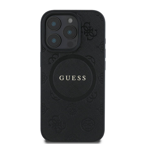 Apple iPhone 16 Pro Max Kılıf Guess Orjinal Lisanslı M-safe Şarj Özellikli Yazı Logolu Saffiano Peony Kapak