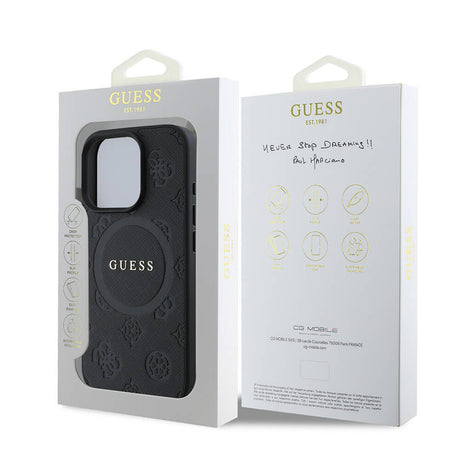 Apple iPhone 16 Pro Max Kılıf Guess Orjinal Lisanslı M-safe Şarj Özellikli Yazı Logolu Saffiano Peony Kapak