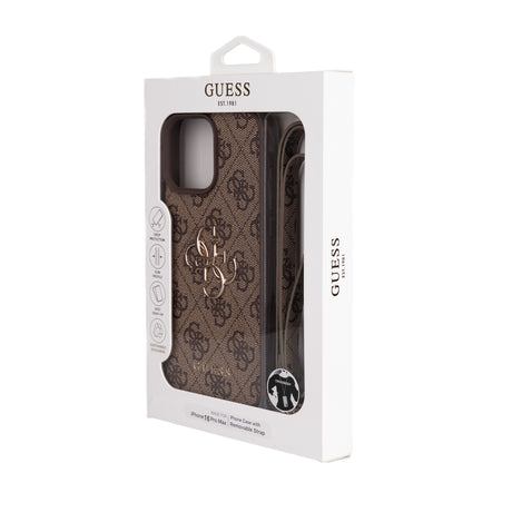 Apple iPhone 16 Pro Max Kılıf Guess Orjinal Lisanslı PU Deri 4G Büyük Metal Logolu Çapraz Vücut Askılı Kapak