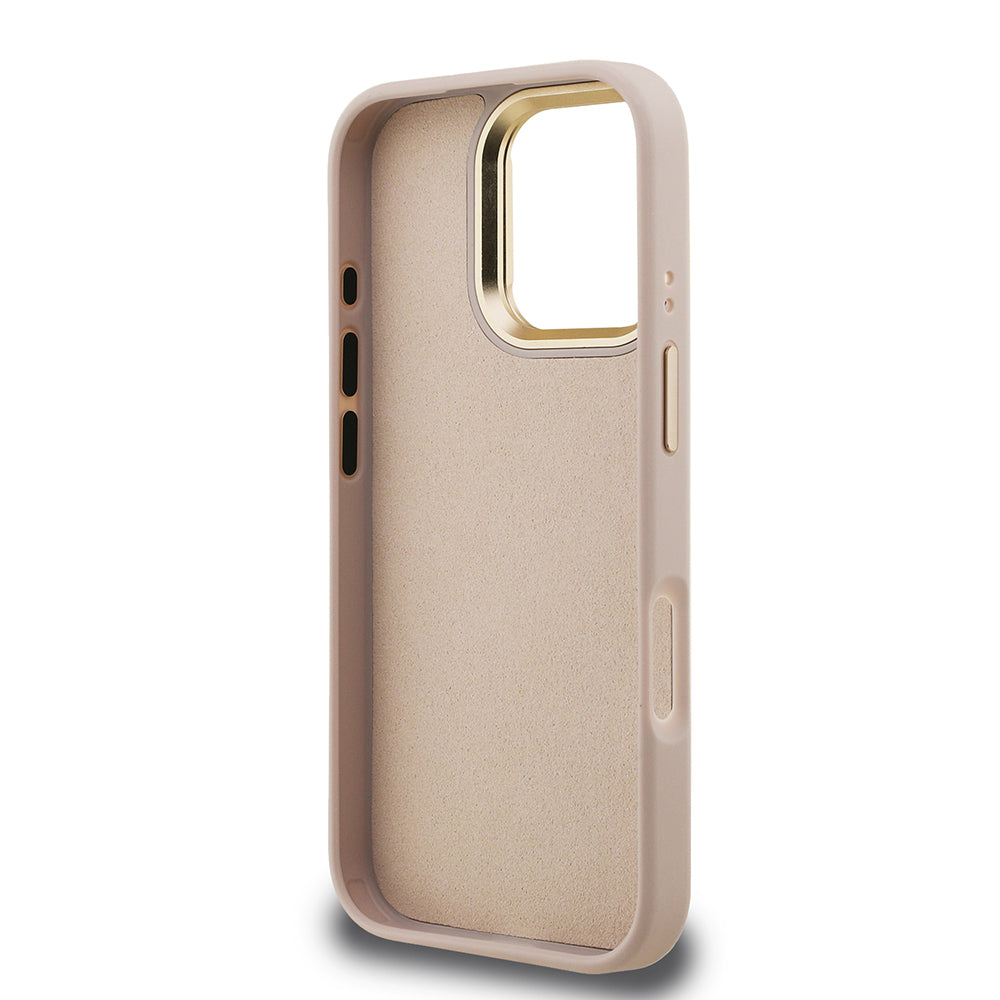 Apple iPhone 16 Pro Max Kılıf Guess Orjinal Lisanslı PU Deri 4G Desenli Metal Büyük 4G ve Yazı Logolu Kamera Standlı Kapak
