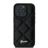 Apple iPhone 16 Pro Max Kılıf Guess Orjinal Lisanslı PU Deri Metal Yazı Logolu Kapitone Kapak