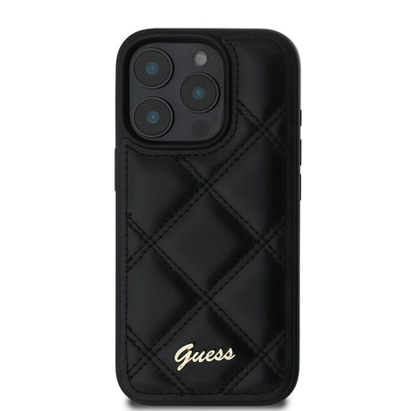 Apple iPhone 16 Pro Max Kılıf Guess Orjinal Lisanslı PU Deri Metal Yazı Logolu Kapitone Kapak