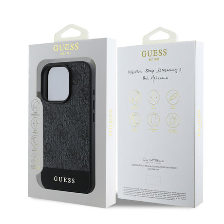 Apple iPhone 16 Pro Max Kılıf Guess Orjinal Lisanslı PU Deri Şerit Logo Dizaynlı Kapak