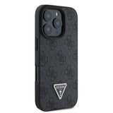 Apple iPhone 16 Pro Max Kılıf Guess Orjinal Lisanslı PU Deri Taşlı Üçgen Logo 4G Desenli Strass Kapak