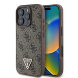 Apple iPhone 16 Pro Max Kılıf Guess Orjinal Lisanslı PU Deri Taşlı Üçgen Logo 4G Desenli Strass Kapak