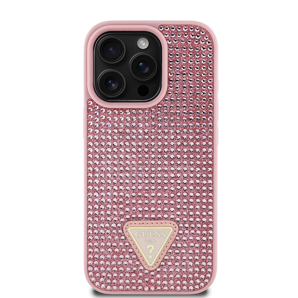 Apple iPhone 16 Pro Max Kılıf Guess Orjinal Lisanslı Taşlı Arka Yüzey Üçgen Logolu Kapak