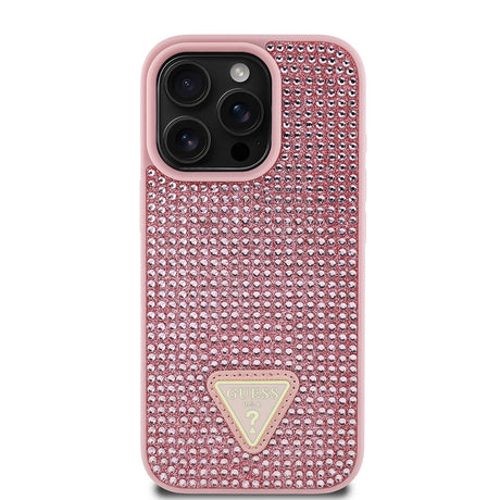 Apple iPhone 16 Pro Max Kılıf Guess Orjinal Lisanslı Taşlı Arka Yüzey Üçgen Logolu Kapak