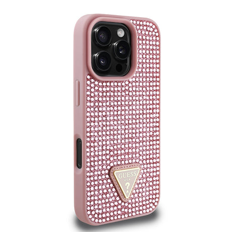 Apple iPhone 16 Pro Max Kılıf Guess Orjinal Lisanslı Taşlı Arka Yüzey Üçgen Logolu Kapak