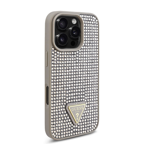 Apple iPhone 16 Pro Max Kılıf Guess Orjinal Lisanslı Taşlı Arka Yüzey Üçgen Logolu Kapak