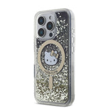 Apple iPhone 16 Pro Max Kılıf Hello Kitty Orjinal Lisanslı M-safe Şarj Özellikli IML Baskı Kitty Head Logolu Sıvılı Simli Altın Ateşi Kapak