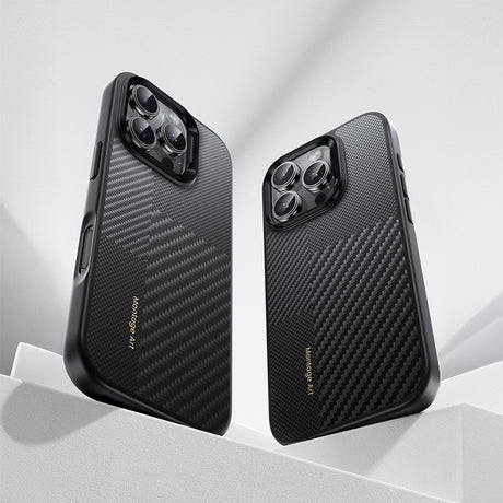 Apple iPhone 16 Pro Max Kılıf Karbon Fiber M-safe Şarj Özellikli Kamera Kontrol Butonlu Benks Hybrid ArmorPro Montage Kevlar Kapak