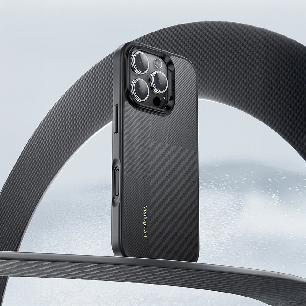 Apple iPhone 16 Pro Max Kılıf Karbon Fiber M-safe Şarj Özellikli Kamera Kontrol Butonlu Benks Hybrid ArmorPro Montage Kevlar Kapak